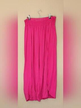 Shirley & Stone Hot Pink Wrap Hem Wide-leg Harem Pants Elastic Waist Sz L